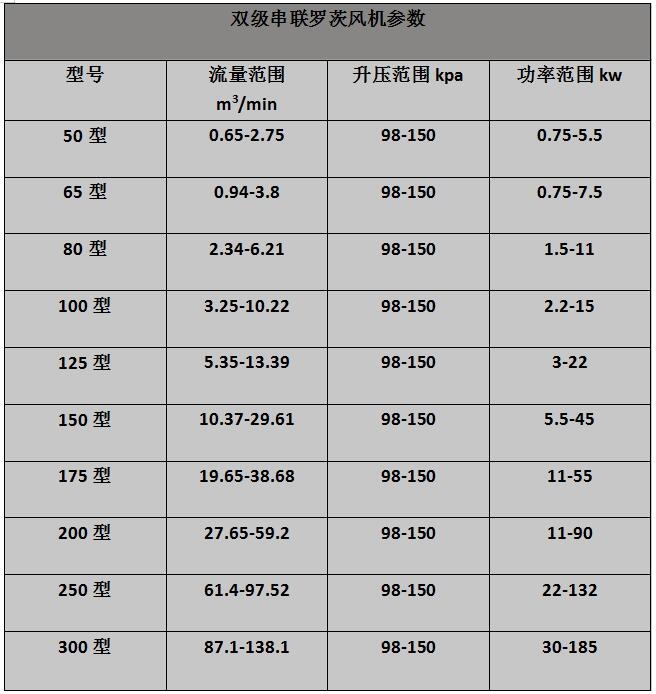 雙極串聯(lián)羅茨風(fēng)機參數(shù)